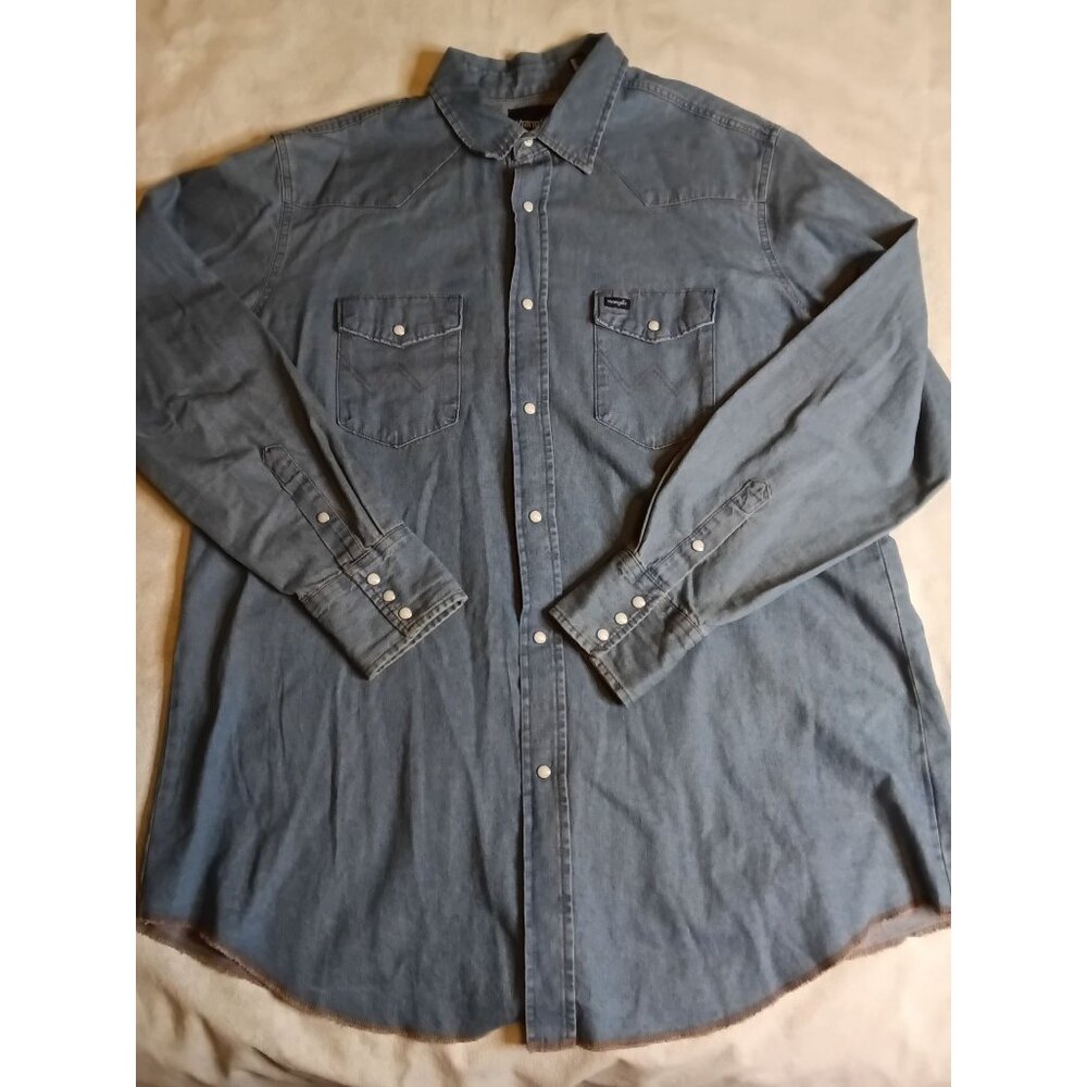 Vintage WRANGLER Denim Pearl Snap Shirt Western Cowboy Mens Size 2XT